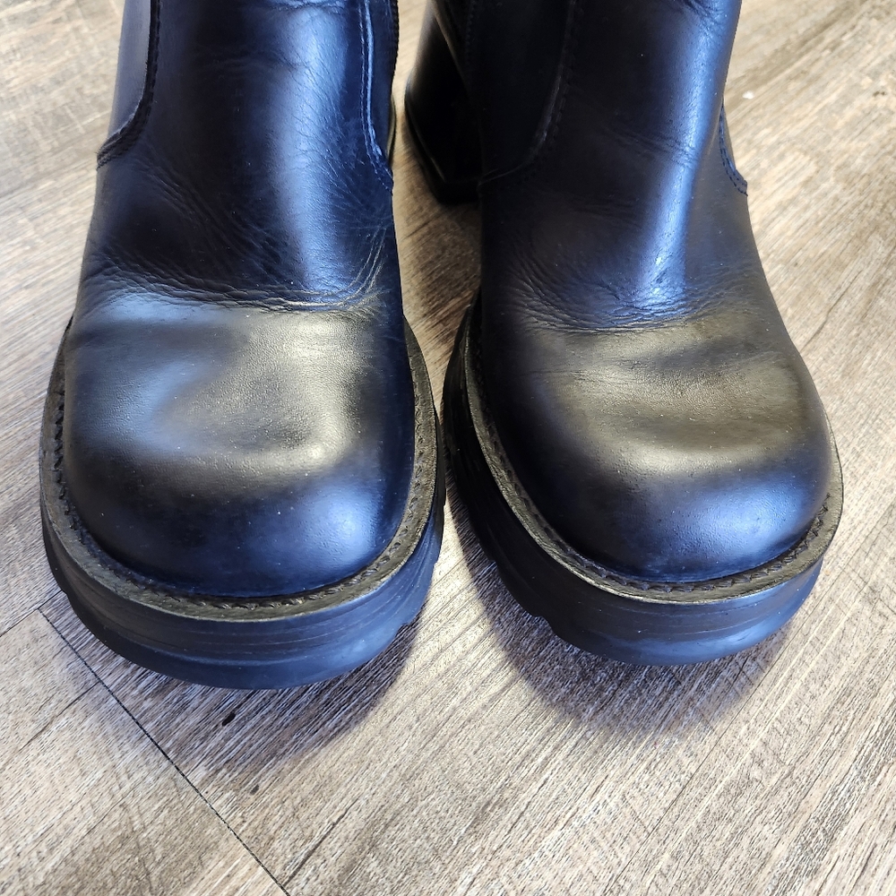 Steve Madden HOTT Vintage 90s Y2K Platform Lug Heeled Boots Black Leather Chunky - Picture 4 of 9